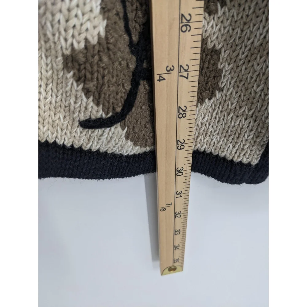 Vintage Sweater Women XL Black Beige Long Cardigan‎ Fall Leaves Embroidered Knit